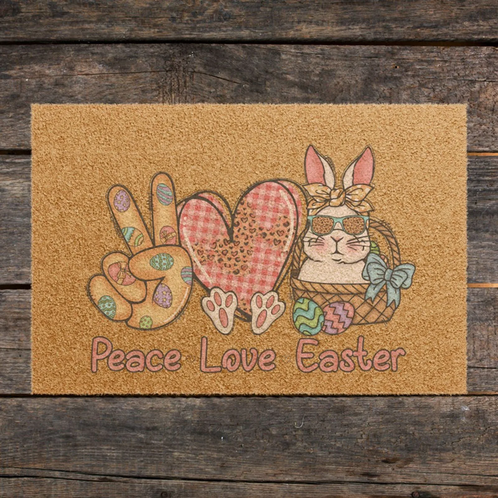 Easter Bunny Door Mats Welcome Rugs Front Door Mat Decoration Peace Love Easter Rabbit Rugs Home Decor Hallway Entrance Carpet