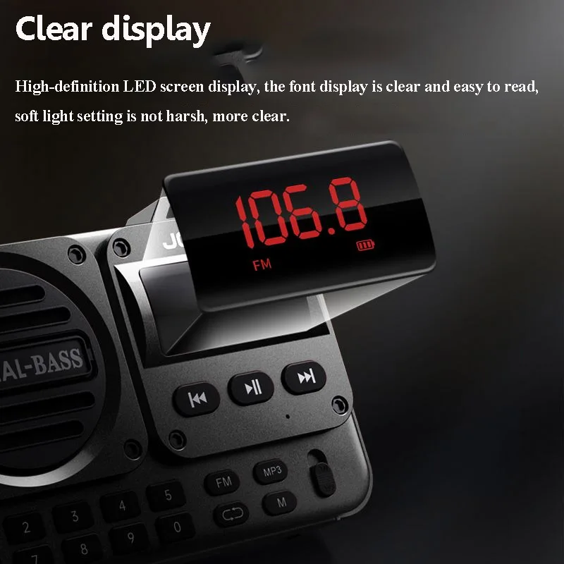 Mini Portable FM Radio HD Screen Radios Receiver Wireless Bass Bluetooth Speaker Music Box with TF Card U Disk 3.5mm Headset Jac