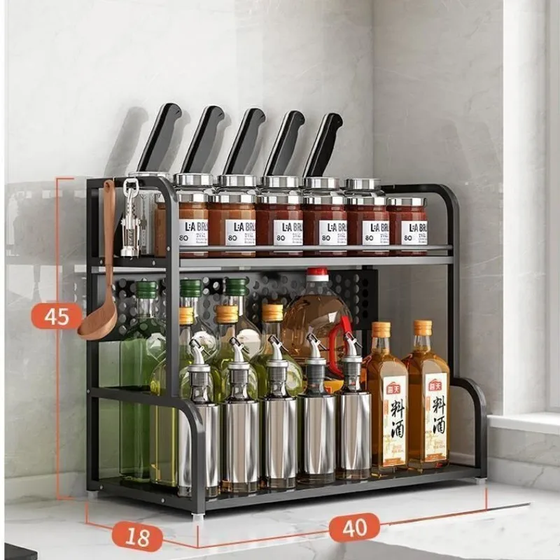 2 Layers Kitchen Storage Rack Stainless Steel Seasoning Chopsticks Shelf Organizer Knife Jar Organizer Household Accessories kitchen storage rack