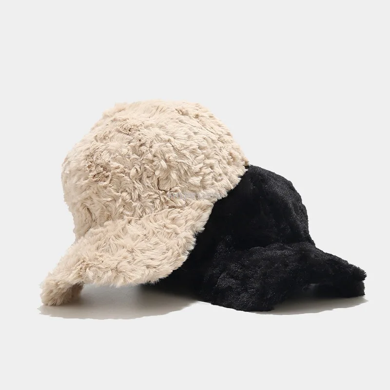 Girl Women Casual Outdoor Warm Winter Cap Adjustable Solid Color Faux Fur Baseball Cap Cotton Hip-Hop Hat Visor 55-59cm