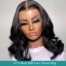 

180% 13*4 HD Invisible Lace Front Human Hair Wig Short Loose Deep Wavy Bob HD Transparent Lace Frontal Wigs Pre Plucked Hairline