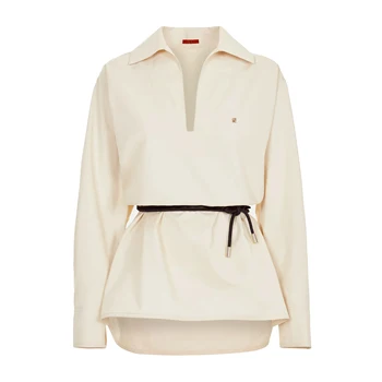 قميص فضفاض بأكمام طويلة ورقبة على شكل حرف V، تونيكات أنيقة للسيدات في المكتب 3