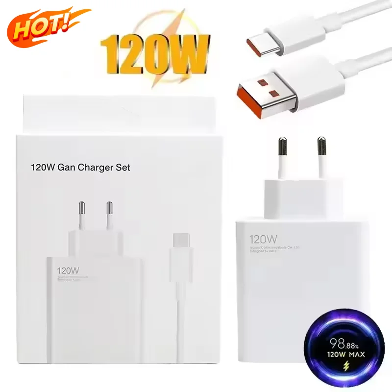 Ultra Fast 120W Charger with EU Plug and 6A Type C Cable