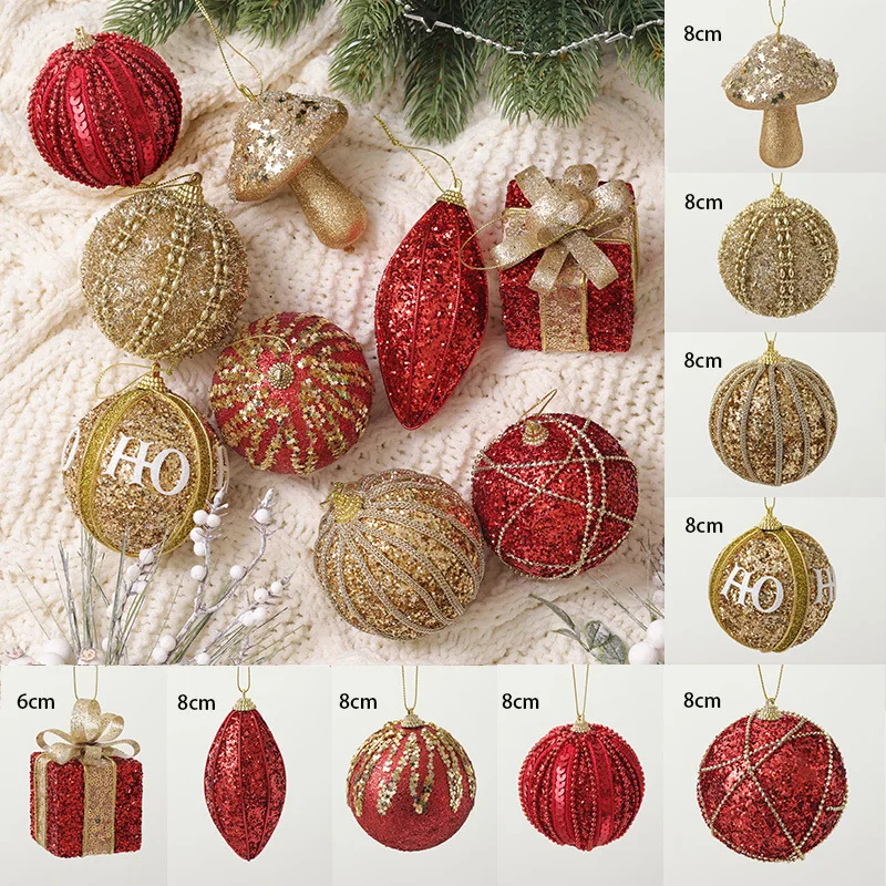 thumbnail image 1 of Nuevas bolas de Navidad pintadas a mano de color champán verde, adornos colgantes para fiestas navideñas, adornos para el hogar, arreglos de escena, 1 of 5