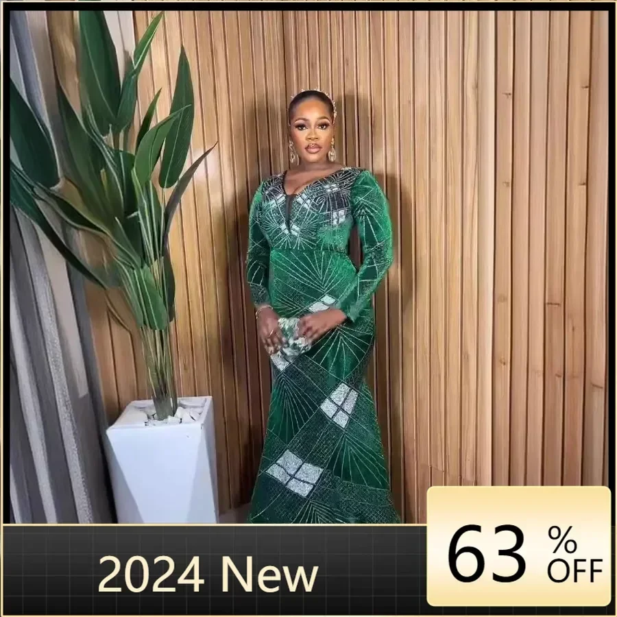 New Elegant African Dresses For Women Sequin Luxury Evening Wedding Party Polyester Long Gown Bodycon Mermaid Dress Ladies Wear elegant sequin fringed shawls ladies temperament new evening dress cheongsam accessories bride bridesmaid wedding party shawls