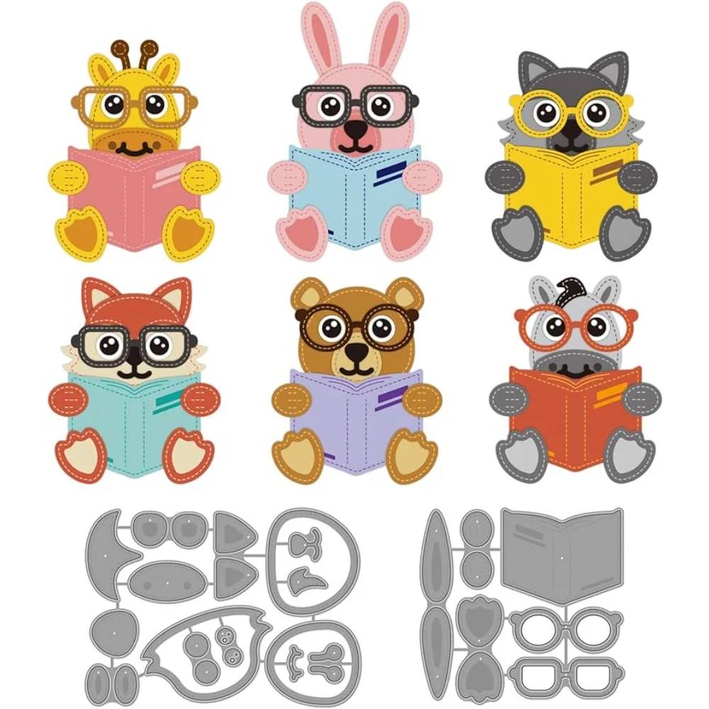 

Lovable Reading Theme Carbon Steel Cutting Dies for Card Making, Animal Pattern Stencils Embossing Template Tool Metal Dies