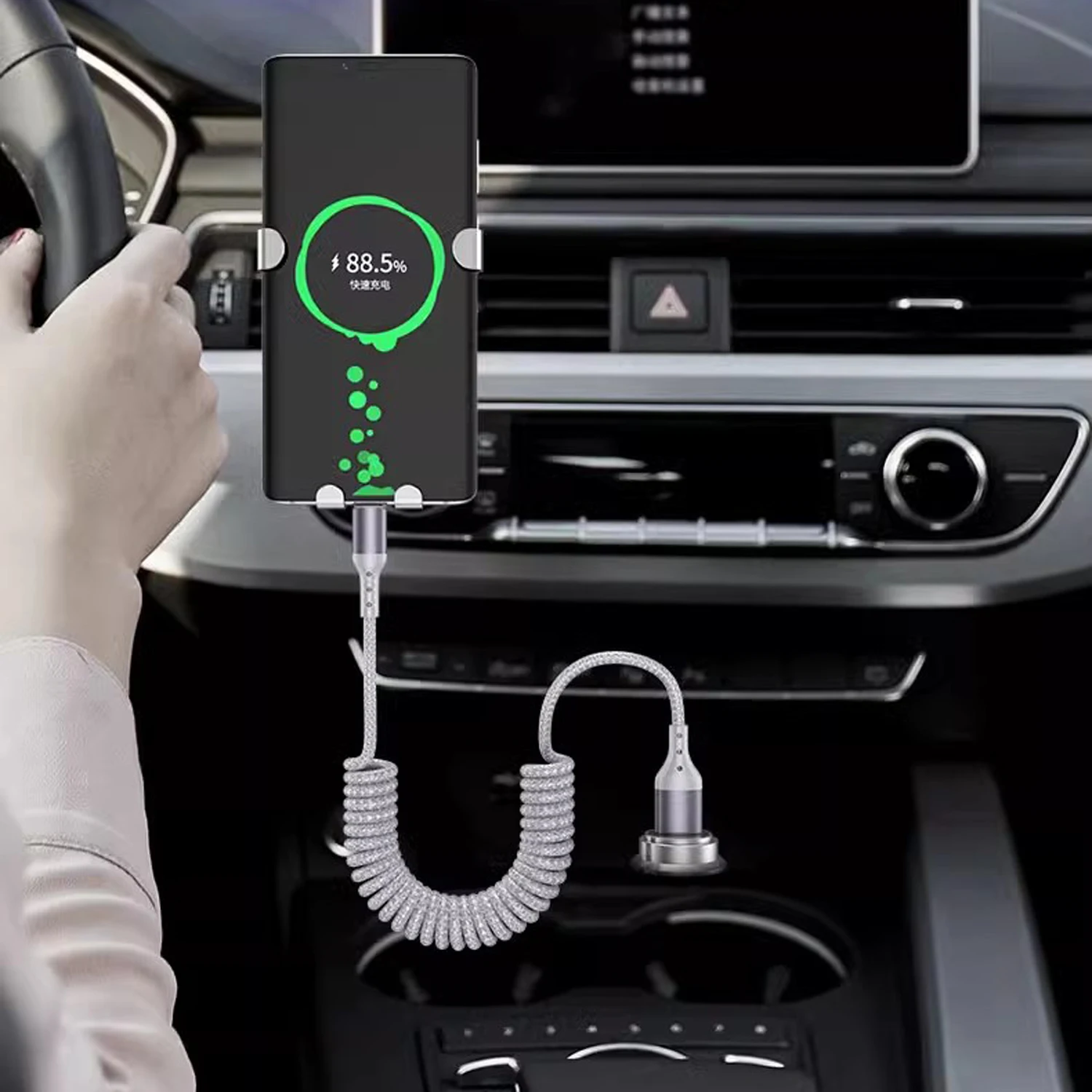 Retractable Braided Fast Charging Coiled USB-C Cable
