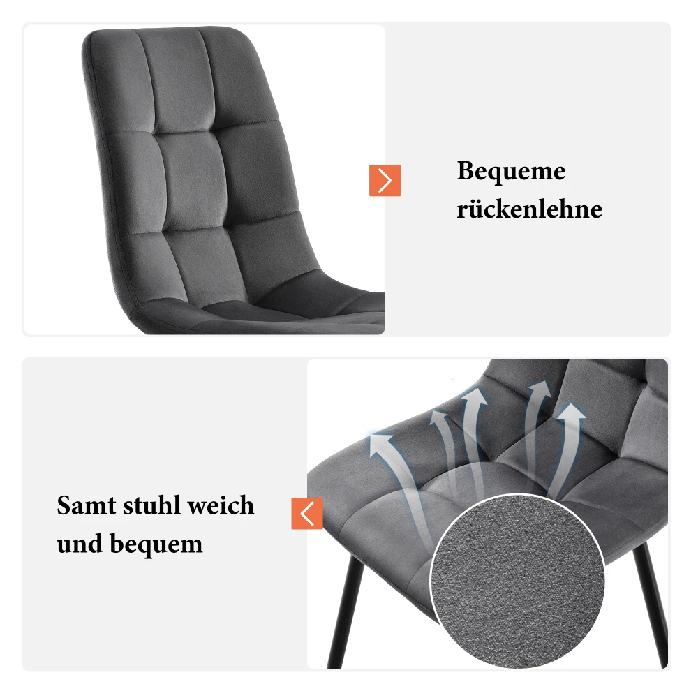 Esstisch-Set (5-teilig), Esstisch-Set mit 4 Stühlen, Küchentisch im U-förmigen Design, marmorierte Arbeitsplatte, Samtstühle – Detail 27