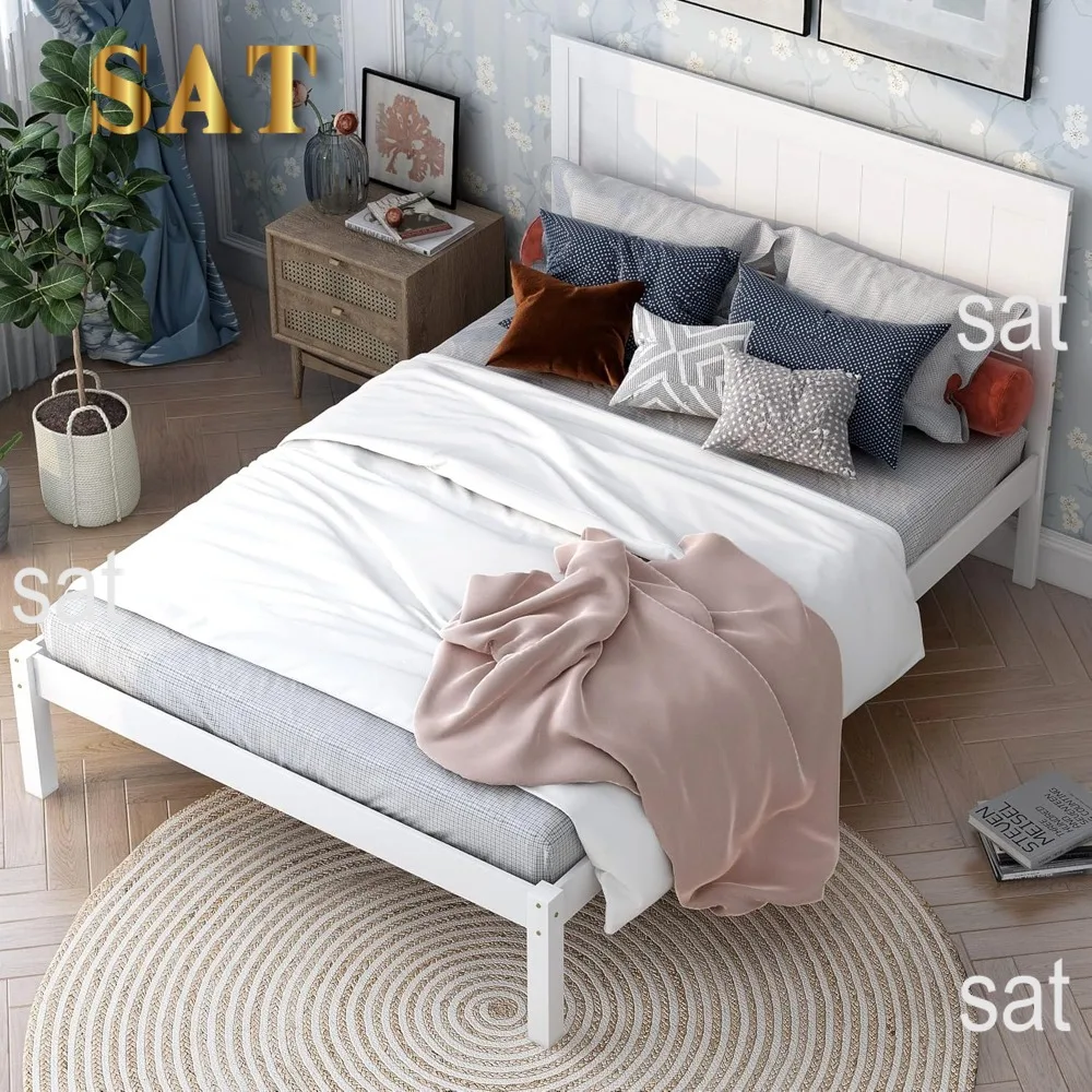 Bed Frame with Headboard, Platform Beds with Wood Slat Support, No Box Spring Needed, Full Size Bed Frame