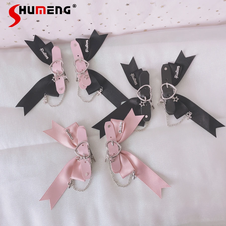 

Original Sweet Cool Double Ponytail A Pair of Hairclips JK Lolita Barrettes Side Clip Headwear Black Plaid Double Clip Pairs