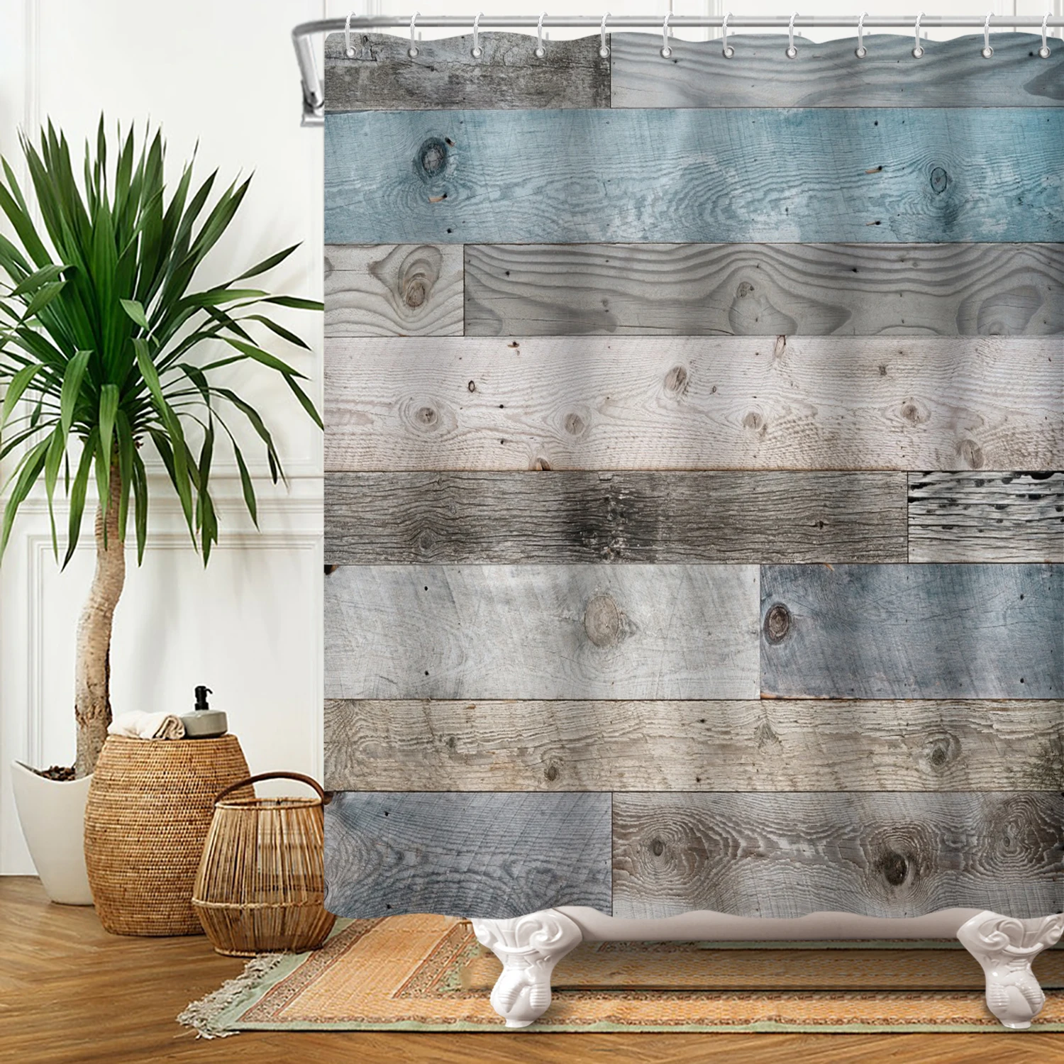 Rustic Grunge Style Wood Panel Plank Fence Shower Curtain