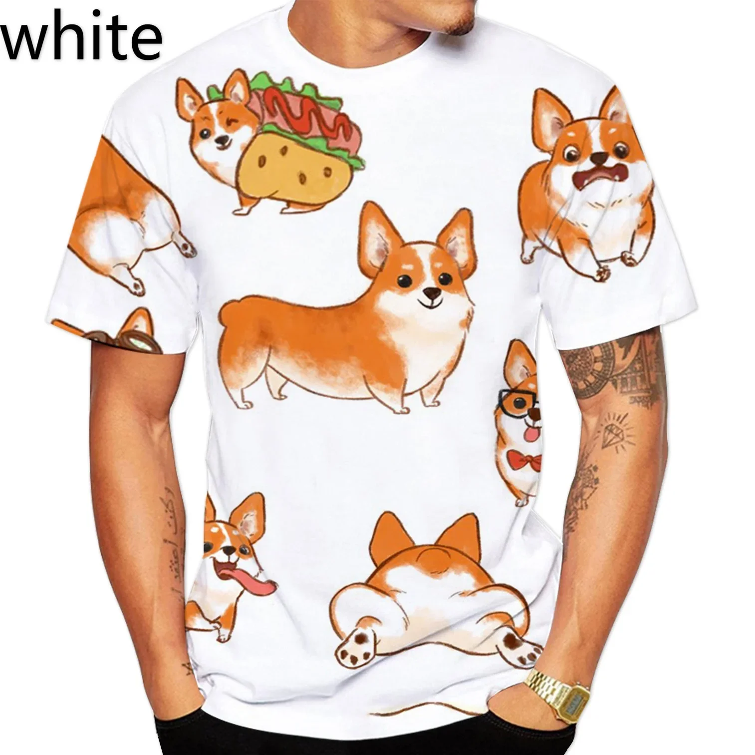 

2022 Summer Handsome Guys Men's T-Shirts Newest Fashion Corgi Dog Design T-Shirt Short Sleeve Tops 3D Print Male T Shirts