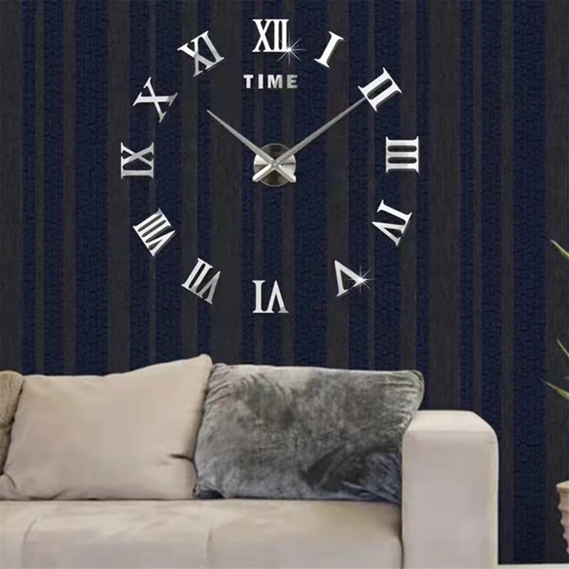 3D Roman Numeral Acrylic Mirror Wall Clock Sticker DIY Quartz Clocks Watch Home Decoration Living Room Stickers wall clock wall clock sticker