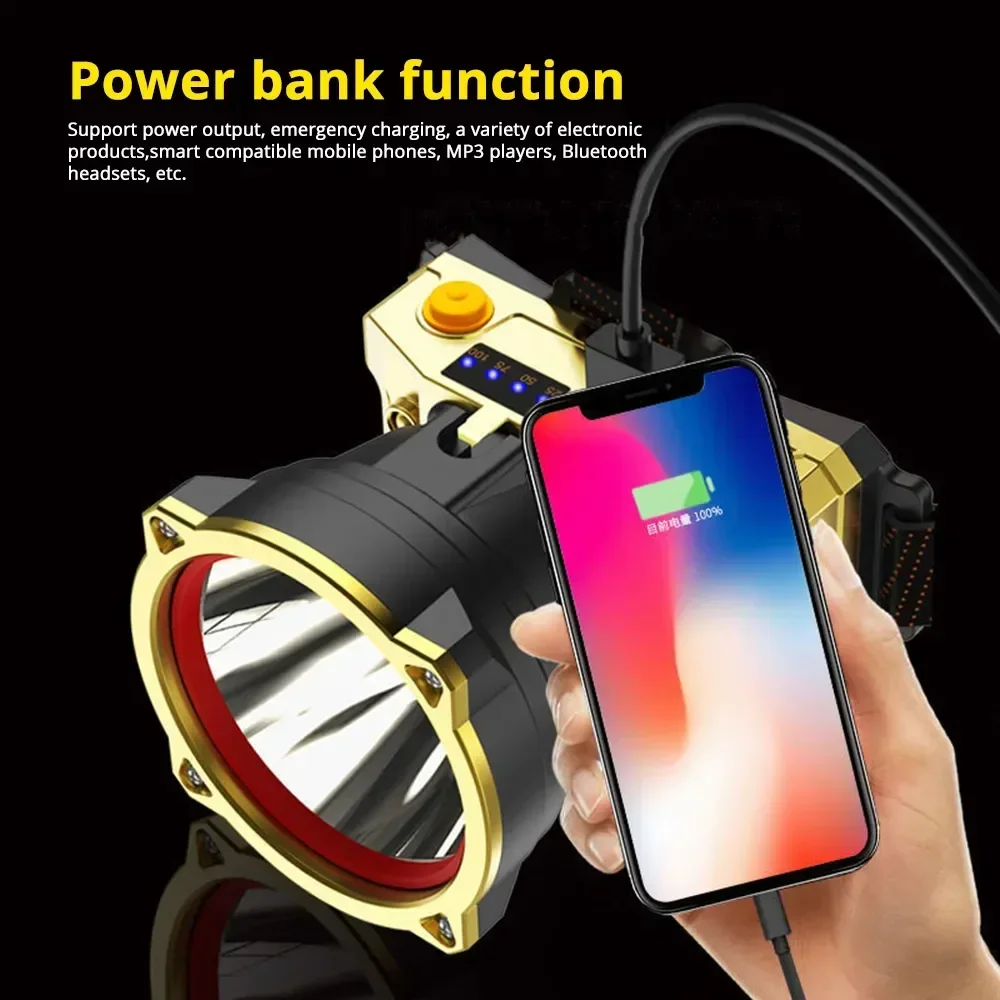 LED 전조등 방수 낚시 랜턴 3 가지 모드 강력한 헤드 라이트 USB 충전식 18650 헤드 토치 보조베터리 손전등