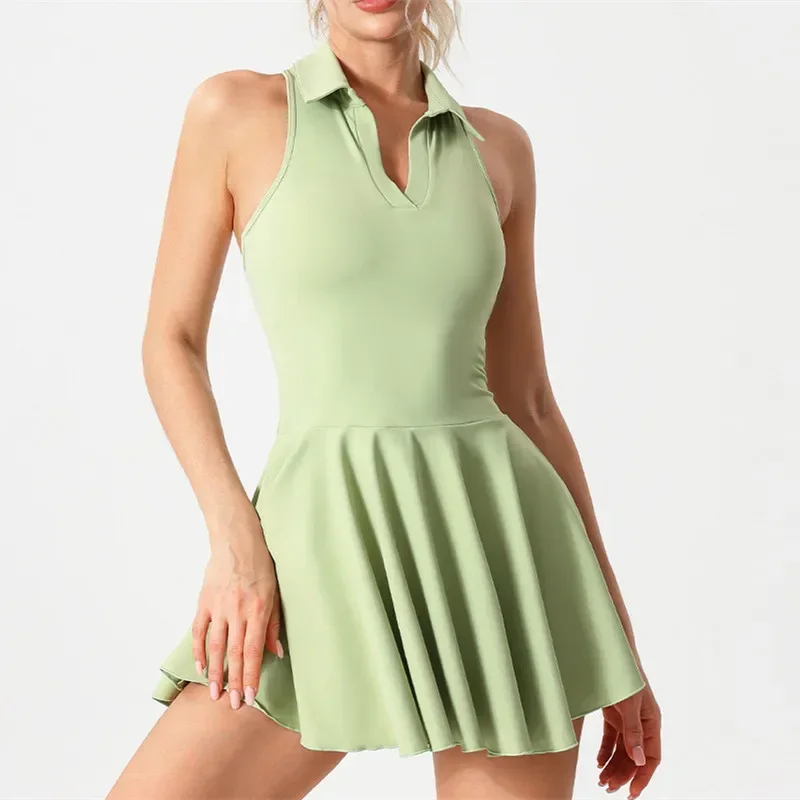 Women Tennis Skirt Golf Skirt Dress with Pockets Quick Dry Soft Nylon Fitness Tenis Shorts 2 Piece Tennis Yoga Suits Mujer