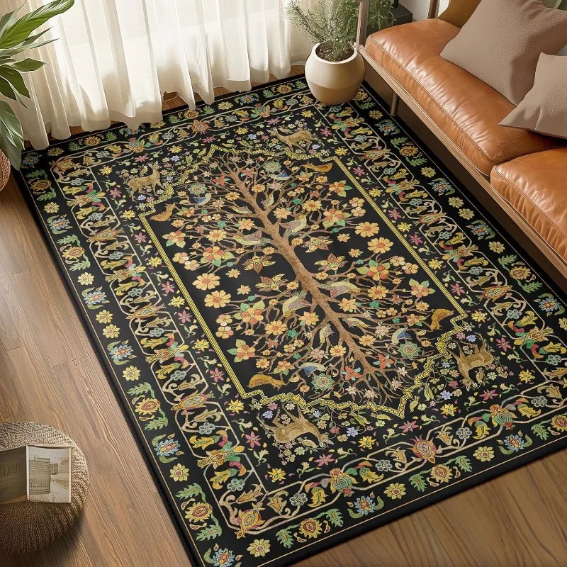 Floral Living Room Carpet Tree Life Art Design Bedroom Soft Rug Home Decoration Machine Washable Non-slip Cloakroom Mat 러그 Tapis