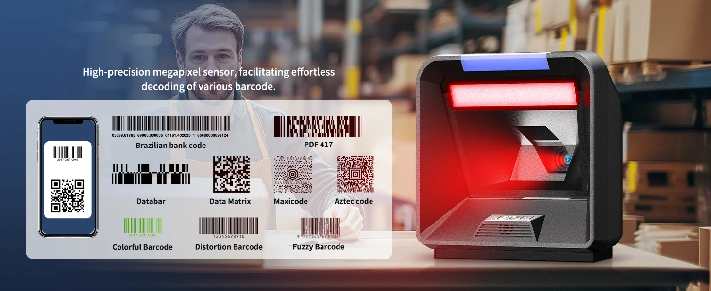 NT-2085L 2D Desktop Barcode Scanner Omnidirectional Hands-Free Wired USB barcode scanner