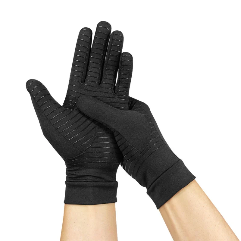 Arthritis Compression Gloves Full Finger Black Mittens Relieve Arthritis Copper Polyester Fiber Comfortable S-XL Anti-Slip Glue 2