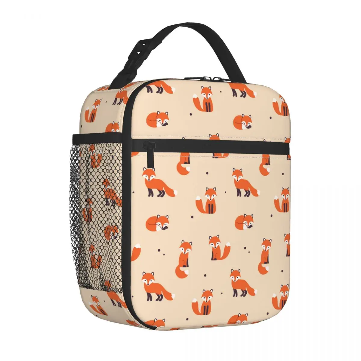 Fox Cartoon Pattern Insulated Lunch Bag Large Foxes Animal Meal Container Thermal Bag Tote Lunch Box Office Outdoor Bento Pouch