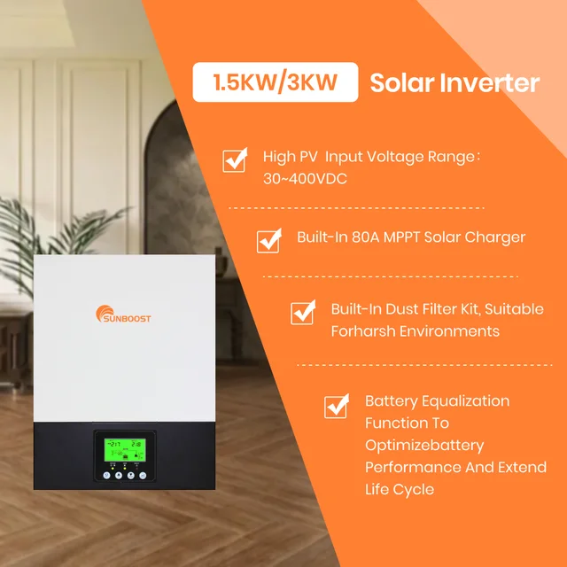 Sunboost 1.5KW 3KW Hybrid On Off Grid Solar Inverter 1500W 3000W MPPT 12V 24V String Pure Sine Wave Single 230VAC 240V Inverter 2