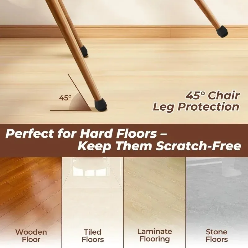 Enhanced Black Chair Leg Floor Protectors with Thick Felt Pads - Anti-Scratch & Anti-Slip Base (Set of 12/24/48)