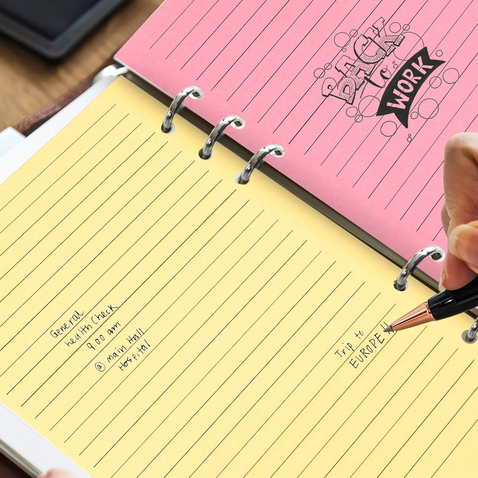 50매 A5 6공 바인더 용지 플래너 리필 용지 줄지어진 저널 속지 두꺼운 평면 표면 노트북 플래너 작업용