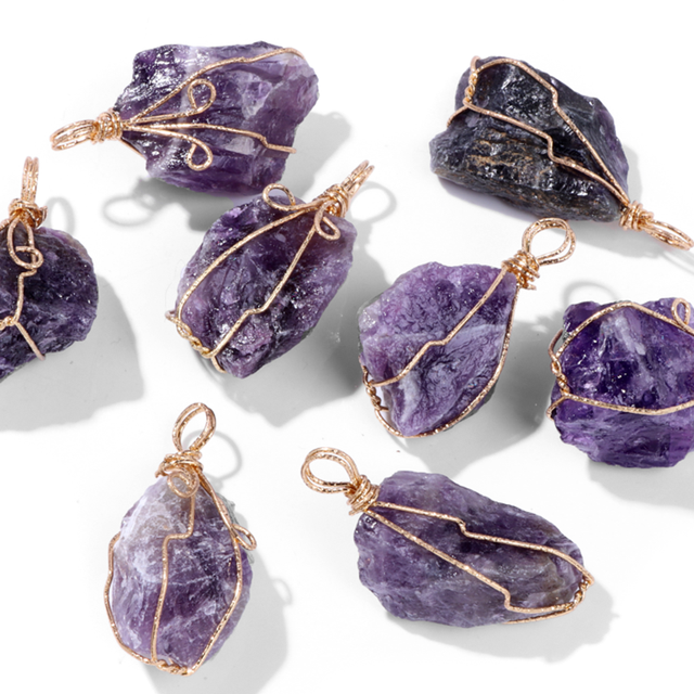 Purple Amethysts Quartz Crystal Pendant Charm Connector For Healing Pendulum Jewelry Making Diy Earring Necklace Gifts