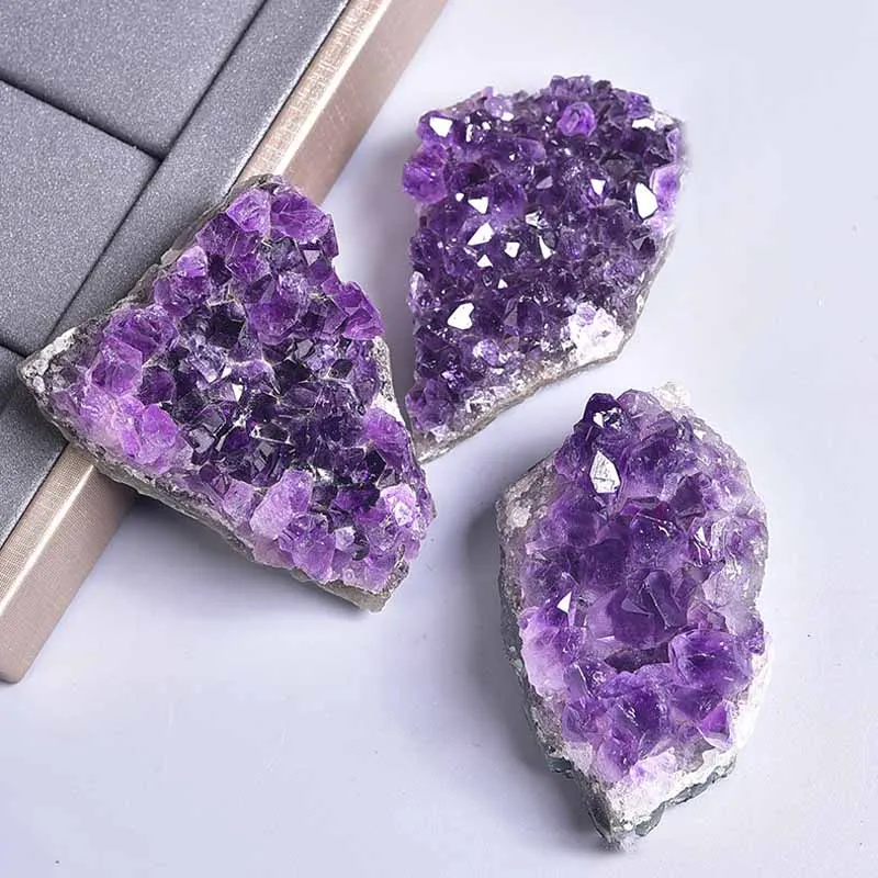 Natural Amethyst Cluster Incense Holder Ornament Irregular Rock Purple Crystal Quartz Healing Stones Incense Burner Buddha Decor