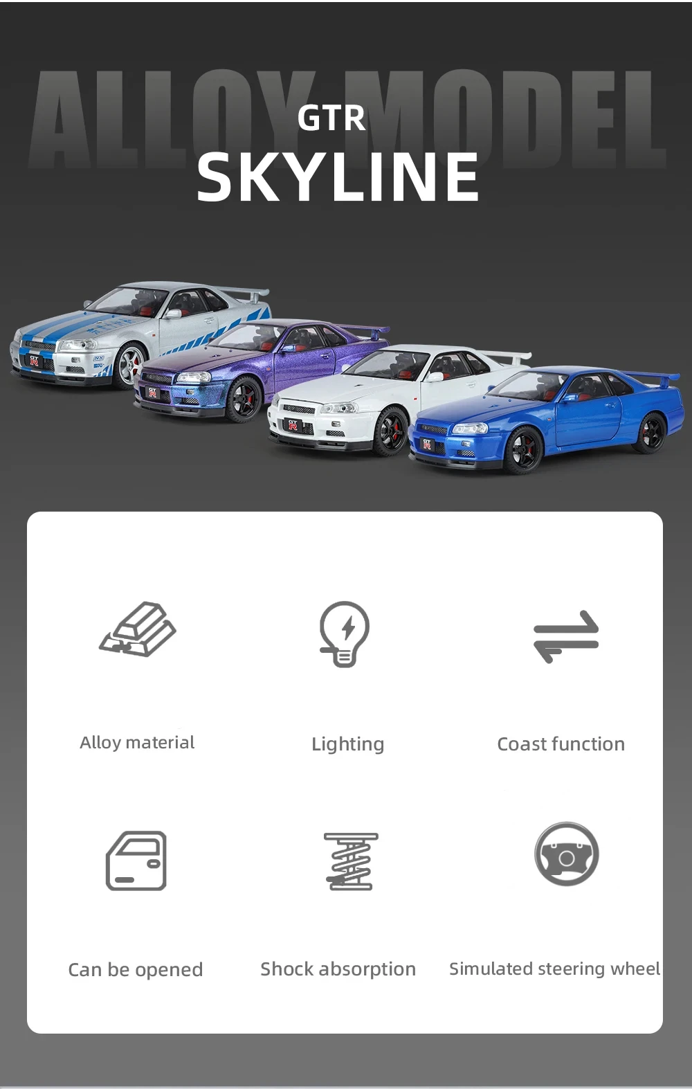1/18 Skyline GTR R34 Legierung Modell Auto Spielzeug Diecasts Casting Sound und Licht Auto Spielzeug Für Kinder Fahrzeug – Detail 2
