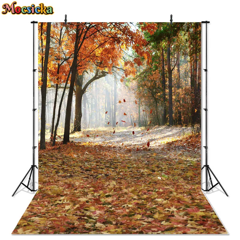 

Natural Scenery Fall Photography Backdrop Autumn Forest Maple Leaf Floor Kid Birthday Portrait Party Decor Cake Smash Background