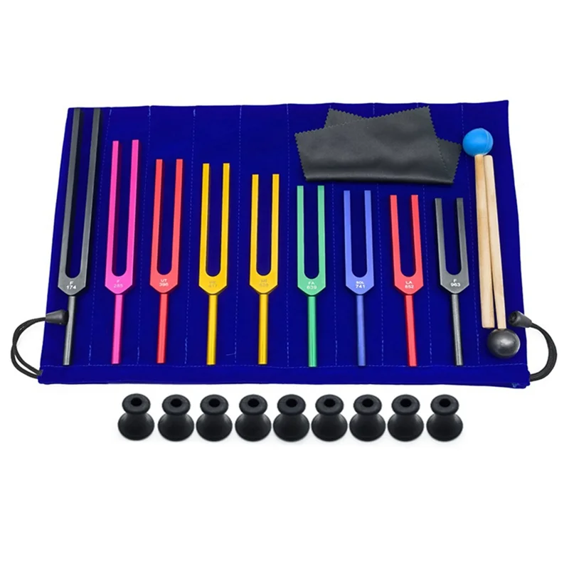 

9 Pieces of Colorful Solfeggio Aluminum Alloy Tuning Forks, Tuning Forks for Therapy, Voice Therapy Black