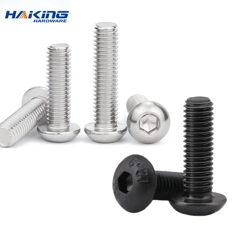 5-50pcs ISO7380 M2 M2.5 M3 M4 M5 M6 M8 304 A2 Round Stainless Steel or Black 10.9 grade Hex Socket Button Head Allen Bolt Screw