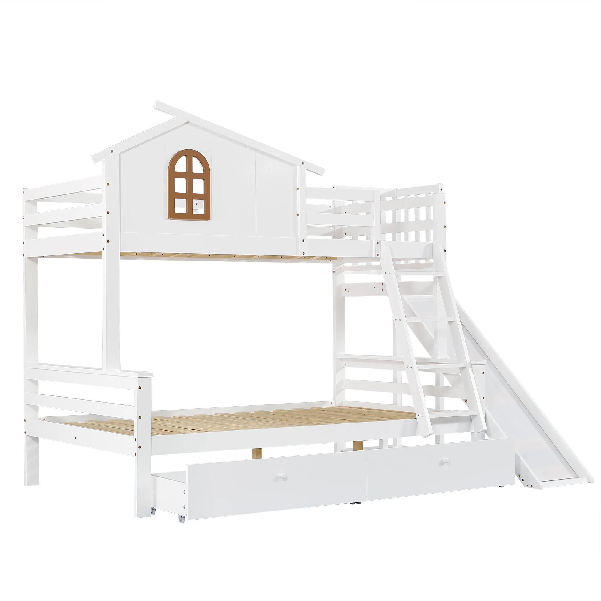 [317285923WAA] Etagenbett mit charakteristischen Fenstern und vierstufiger neigbarer Treppe, Kinder- und Mutterbett mit 90x200 & 120x200cm – Detail 14
