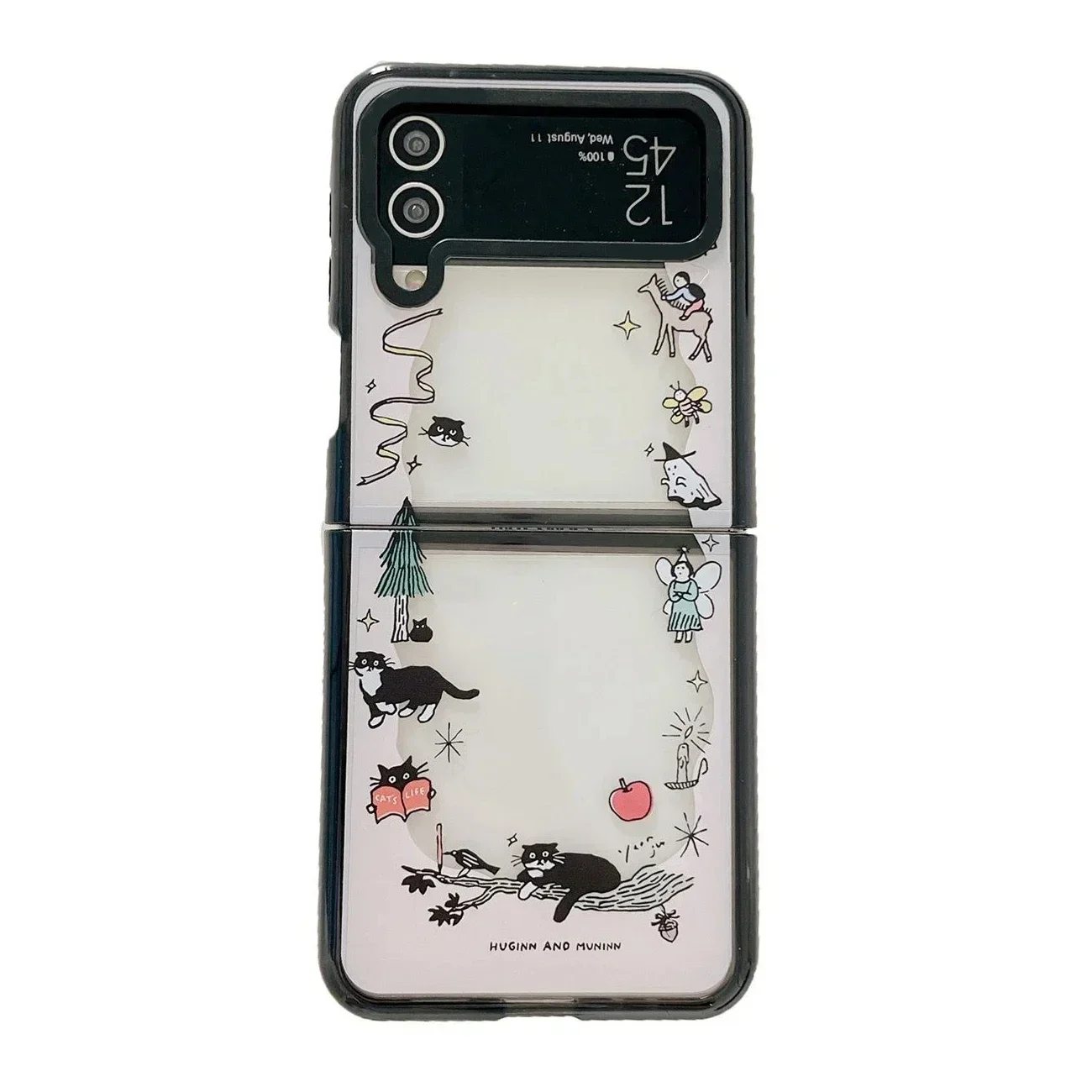 

Black Border Acrylic Black Cat Phone Case for Samsung Galaxy Z Flip 5 4 3 Back Cover for ZFlip3 ZFlip4 ZFlip5 Hard Case Shell