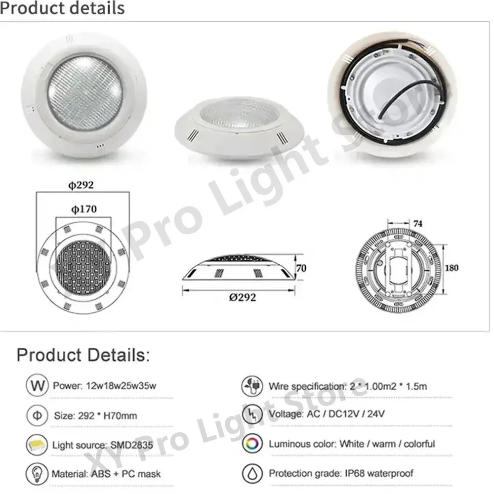 18W RGB LED 수중 스포트라이트 12W 리모컨 포함 IP68 AC12V 45W 25W 35W 방수 야외 정원 연못 수영장용