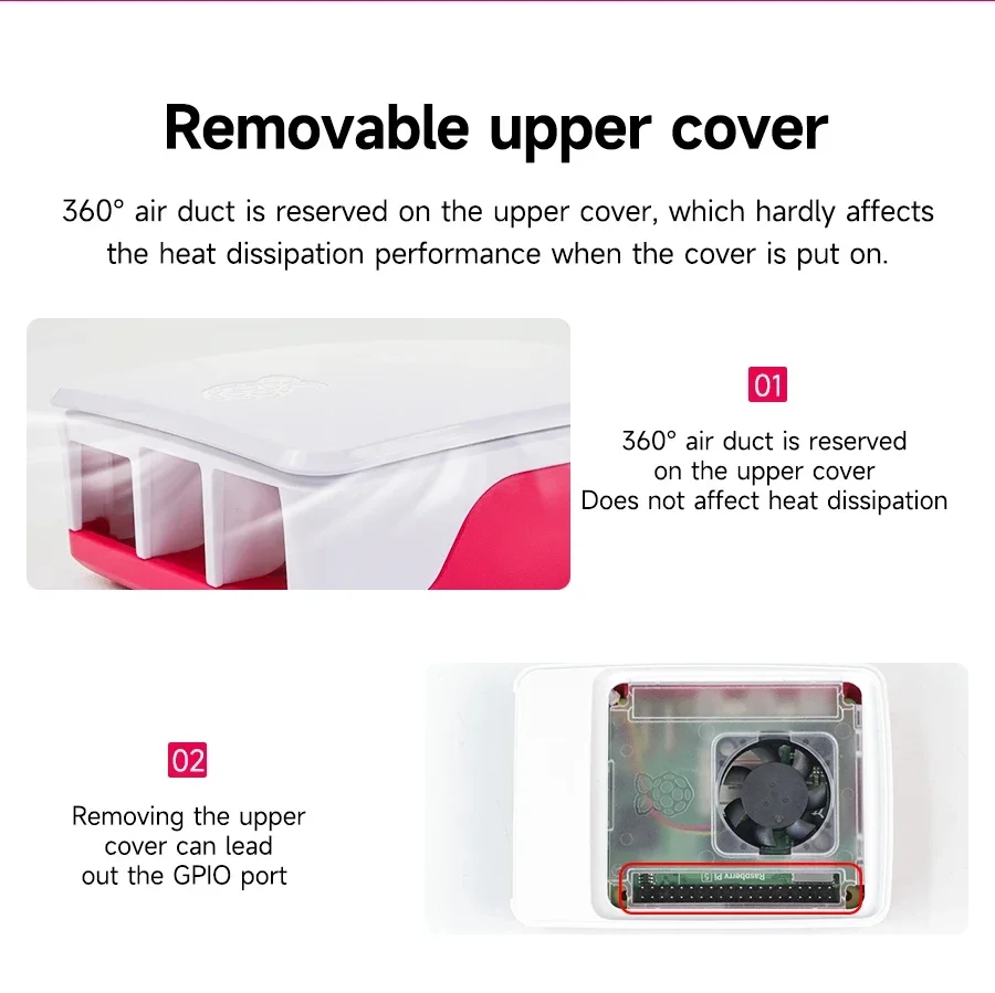 Official Raspberry Pi 5 Case Red White ABS Shell with Fan Support Cluster Stacki