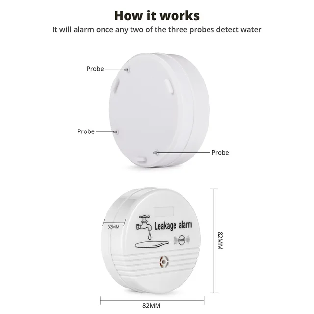 Fuers Water Leak Detector Alarm Sensitive Leak and Drip Alert with 90db Loud Home Security Overflow Sensor for Kitchen Bathroom 6