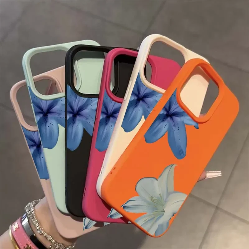 Elegant Blue Lily Lichee Pattern Shockproof Phone Case with TPU Bumper Cover