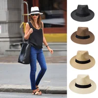 2023 Summer Sunscreen Straw Sun Hat Beach Vacation Panama Handwoven Straw Caps Men Women Casual Sunshade Gangster Cap Bucket Hat 3