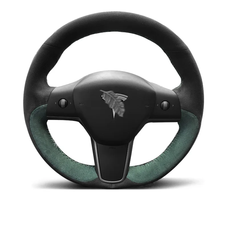 

Suede for Tesla Model 3 Model Y Hand Sewing Car Steering Wheel Cover Protection Shell Interior Car Accessories Grey Green