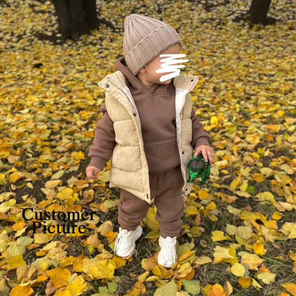 2025 Children Kids Fleece Winter Outfits Solid Cotton Hooded Sweatshirt + Pants Toddler Infant Suit Boy Girl Casual Warm Clothes kids clothing set girls clothing set kids sweatshirt set boys clothing set