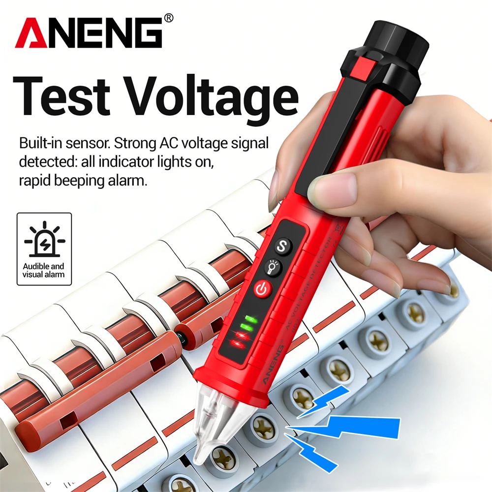 비접촉식 전압 테스터 12V-1000V AC NCV 감지 활선 테스트 음향 시각 알람 손전등 전기 기술자용 ANENG VD802
