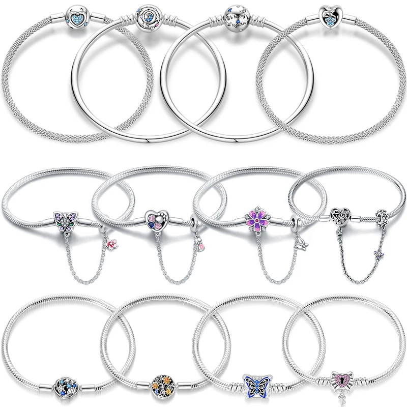Silver Bracelet Real 925 Sterling Silver 17-20CM Butterfly Pet Ocean Starry Sky Original Fit For Wedding Fine Jewelry DIY Making