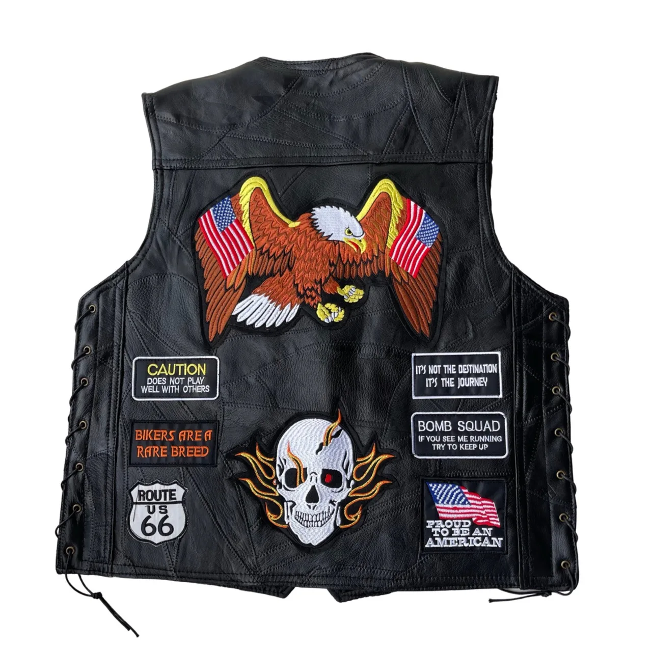 

Classic Motorcycle Leather Vest Fashion Embroidered Men's Waistcoat Sleeveless Jacket Streetwear Punk Male Motorbike Vest