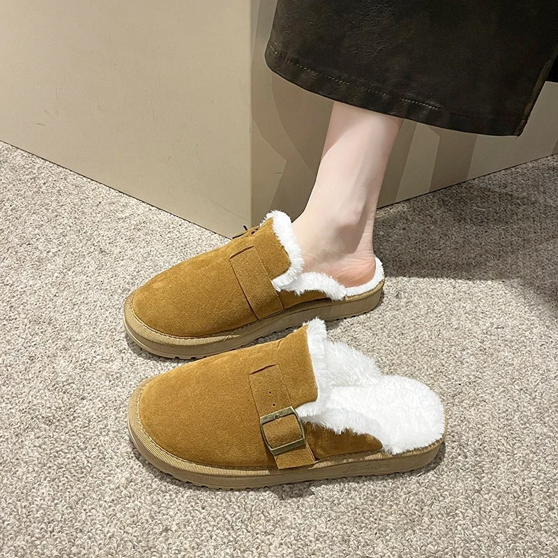 

Winter Women Slippers 2024 New Plush Shoes for Female Fashion Buckle Slip on Flat Warm Indoor Slipper Zapatos Mujer