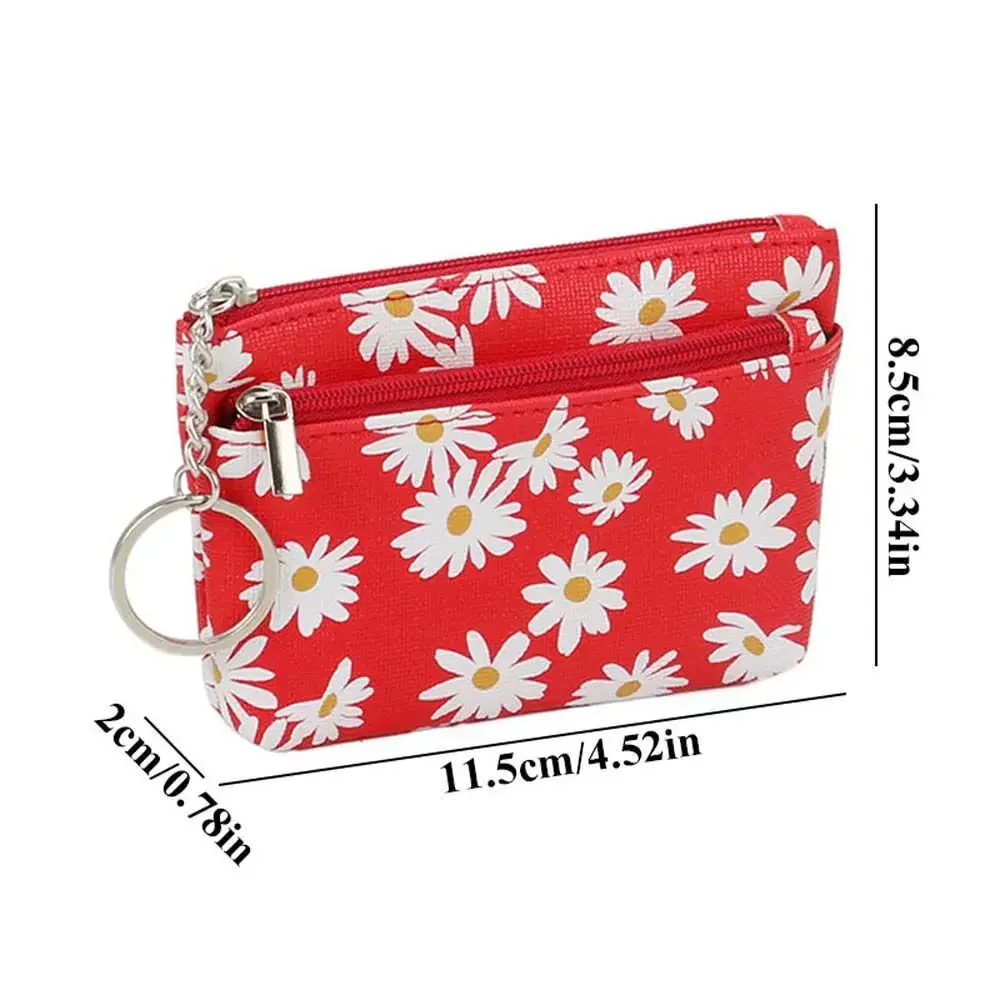 Daisy Print Coin Purse Women Wallets Clutch Zipper Keychain Small Coin Pouch Key Card Holder