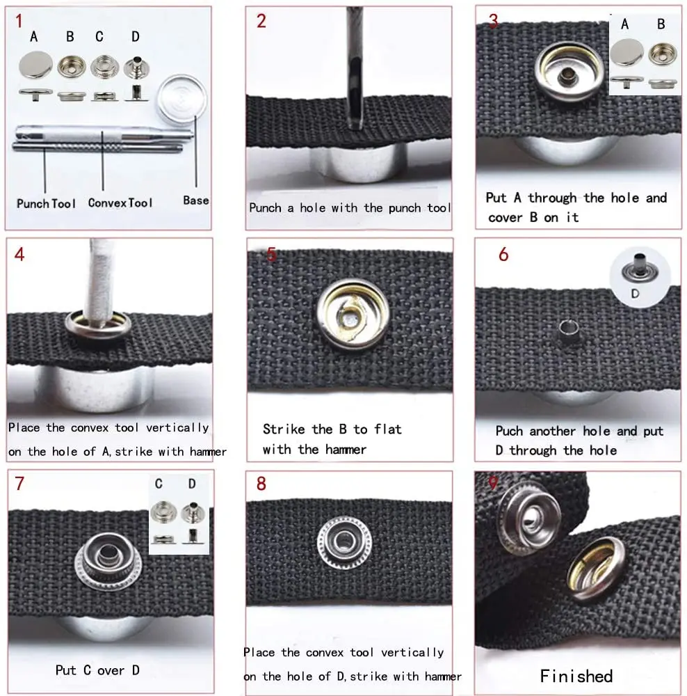 100pcs 15mm Canvas Snap Kit Marine Grade Snap Fastener Stainless Steel Snap Buttons for Boat Cover,Sewing Leather,Clothes,Tent