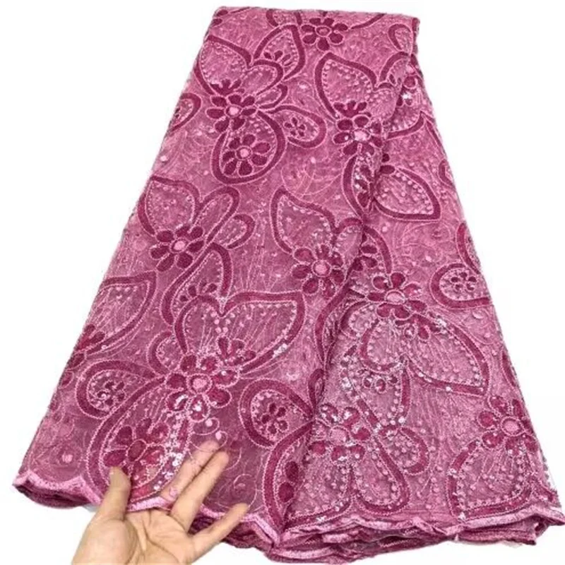 

Pink African Lace Fabric 2023 Green High Quality French Mesh Lace Fabric With Sequins Nigerian Lace Fabrics For Wedding Dress