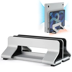 Sleek Adjustable Aluminum Vertical Laptop Stand (Silver- 2 slot)
