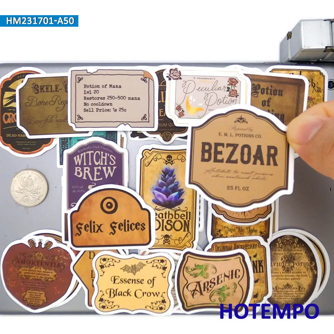 Magische Zaubertrank-Etiketten-Aufkleber-Set, Retro Zauberer-Alchemie, für Flaschen, Laptops, Gepäck, Fahrräder, Autos, Handys, Lustiges Aufkleber-Set, 20/30/50 Stück – Detail 2